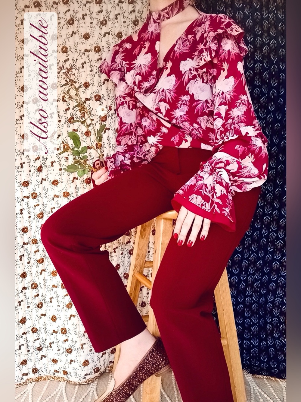 Three Floor β Florry Georgette Asymmetrical Ruffle Choker Blouse Floral 2 - Picture 16 of 17